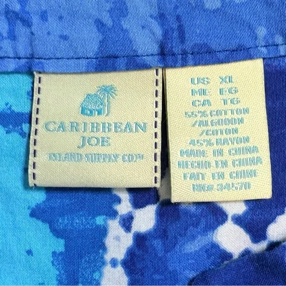 Sleeveless Resort Wear Blue Patterned Henley Top Size XL - Picture 3 of 7